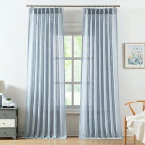 WEST LAKE Faux Linen Curtain Panels 41 x 91 Dusty Blue Pinch Pleat SET OF 4